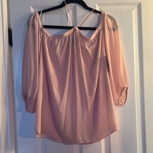 1. State Blush Pink Off-Shoulder Sheer Sleeve Blouse
